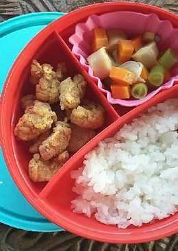 Nasi ayam popcorn tumis sayuran #bekalsekolahKK