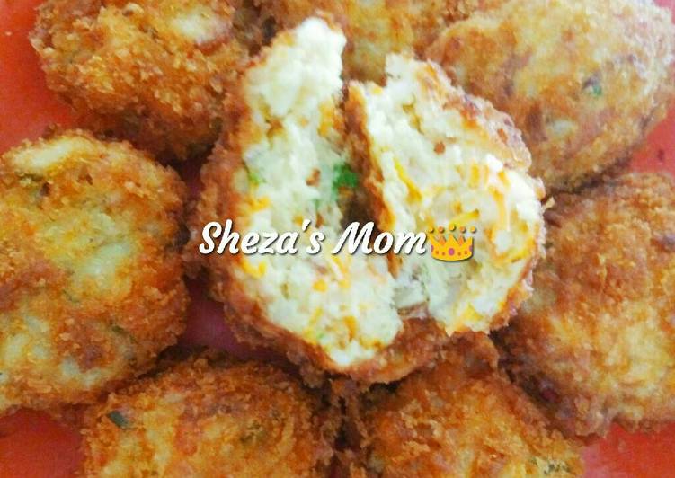 resep lengkap untuk MPASI Bread Crumbs Rice Ball with Mozarella Cheese (bola nasi)