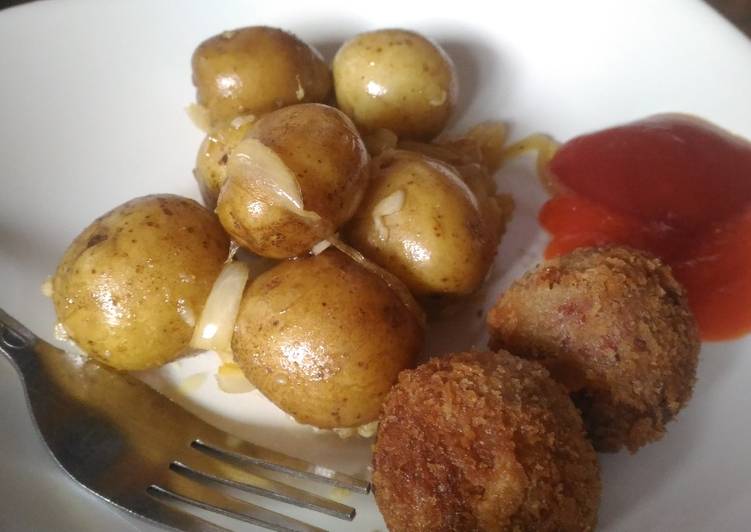 bahan dan cara membuat Ted's Baby potato with cheese meatball