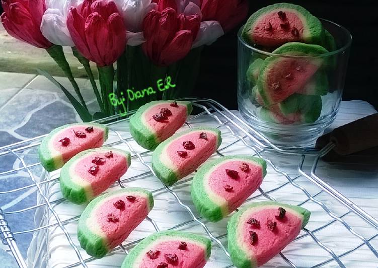 cara membuat Watermelon Cookies (kuker Semangka), 3 bahan, no mixer #Pr_kueKering