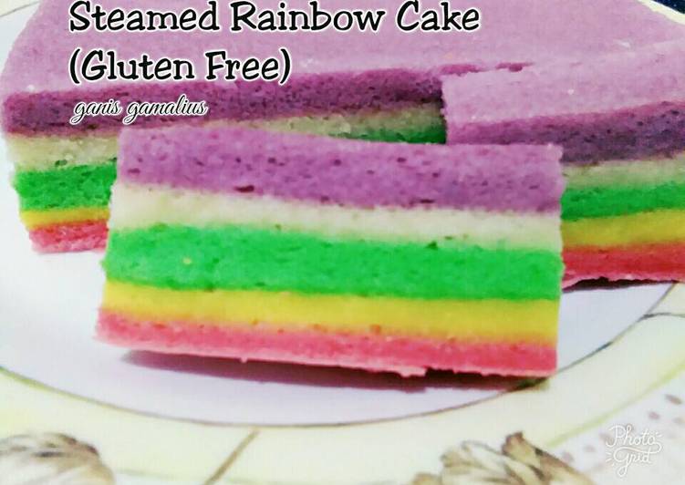 resep lengkap untuk Steamed Rainbow Cake (Gluten Free)