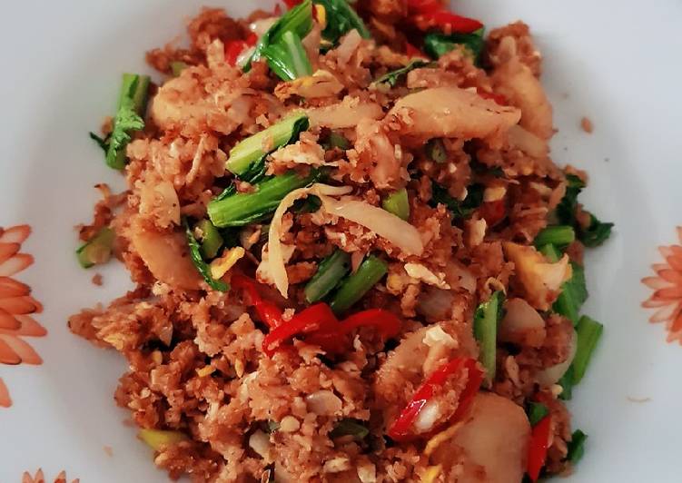 bahan dan cara membuat Nasi oat goreng tuna kimchi