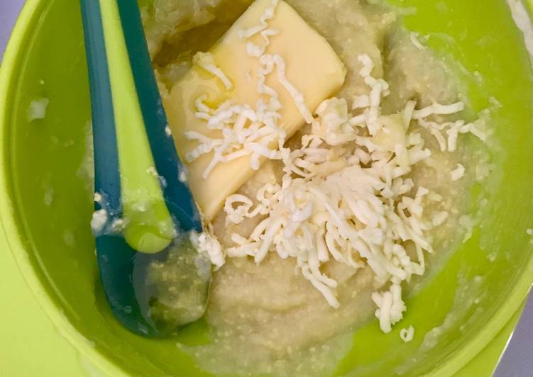 resep lengkap untuk Mpasi 6 bulan bubur nasi kuning telur + keju