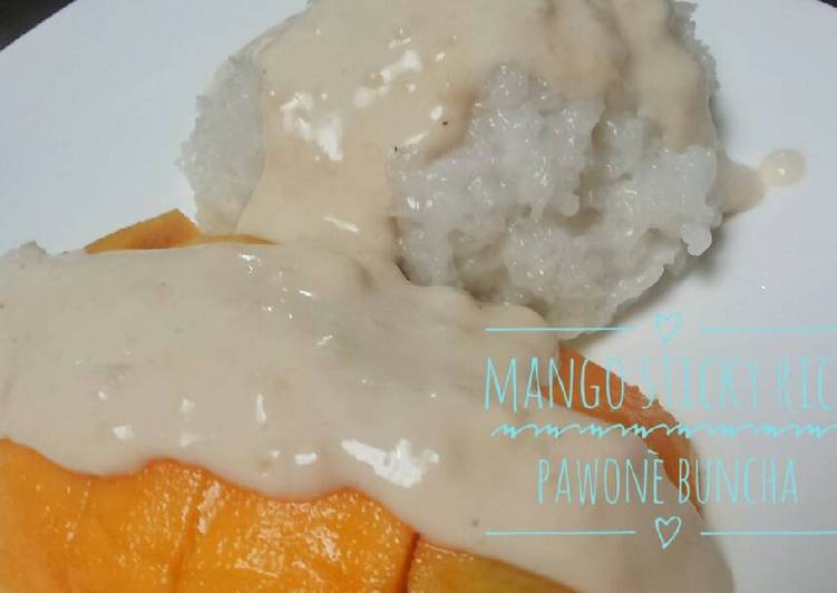 bahan dan cara membuat Mango sticky rice (pulut mangga)