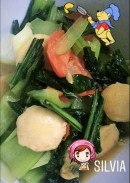 Tumis sawi bakso ayam pedes