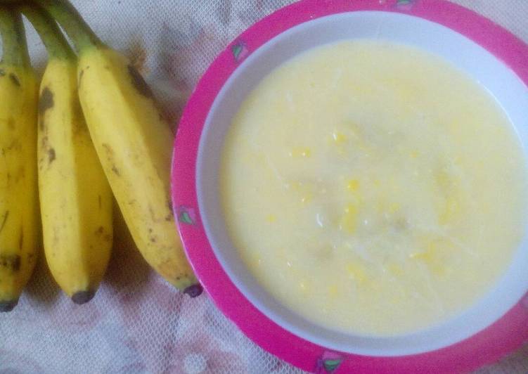 cara membuat Bubur jagung + pisang lilin