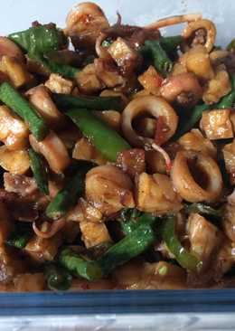 Oseng cumi asin kacang panjang dan tempe
