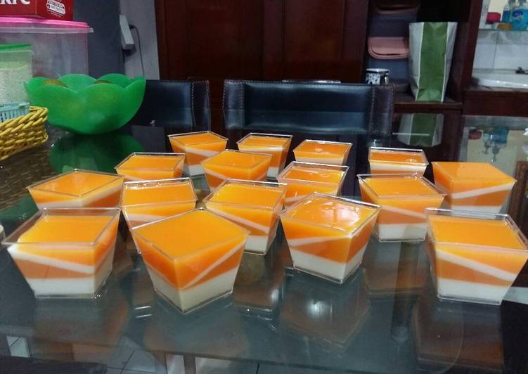 bahan dan cara membuat Puding susu mangga