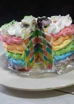 Rainbow checkerboard steam cake