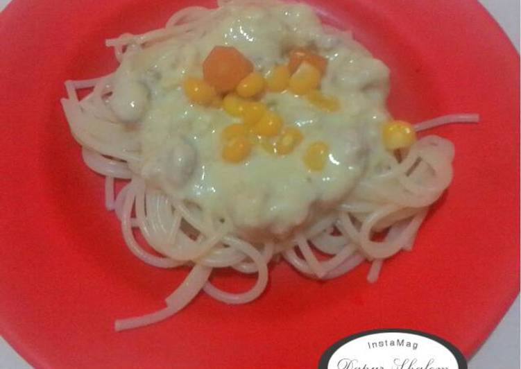 gambar untuk cara membuat Spagheti krim keju dengan jagung