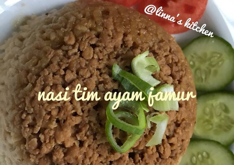 cara membuat Nasi tim ayam jamur