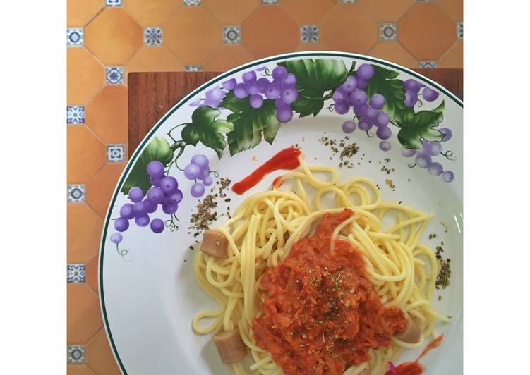 resep makanan Spaghetti dengan saos kornet mantap bikinan sendiri