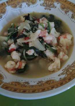 Tumis bayam udang bumbu mentega