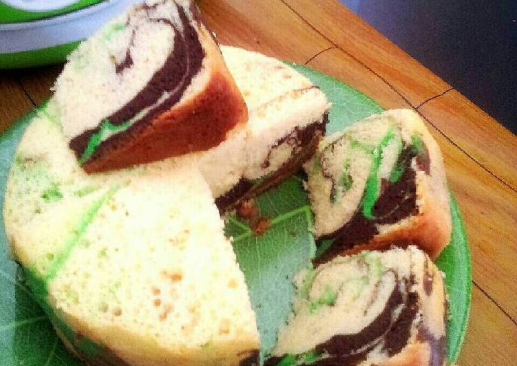 resep masakan Marble cake pandan kopi coklat magiccom