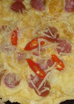 Telur Dadar Sosis, ayam dan taburan keju