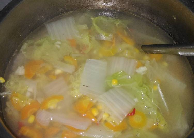 resep lengkap untuk Sayur Bening SawiPutih+Wortel+Jagung Sederhana