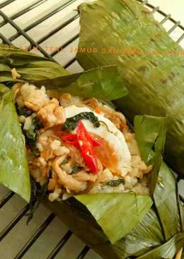 Nasi bakar telur asin, teri, jamur dan kemangi