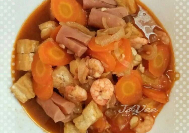 cara membuat Udang Sosis Tahu Asem Manis