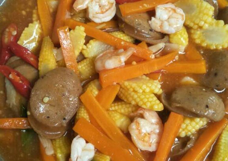 resep lengkap untuk Udang sosis asam manis