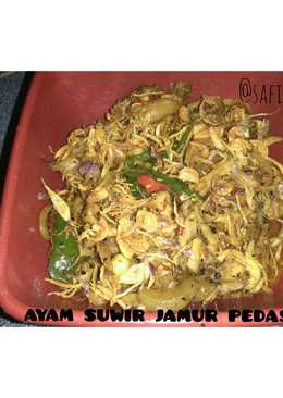 Ayam suwir jamur tiram pedas simple