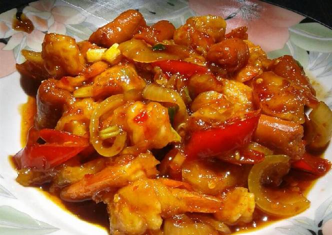 Resep Udang Sosis Asam Manis oleh Retno Wulan Anggraini 