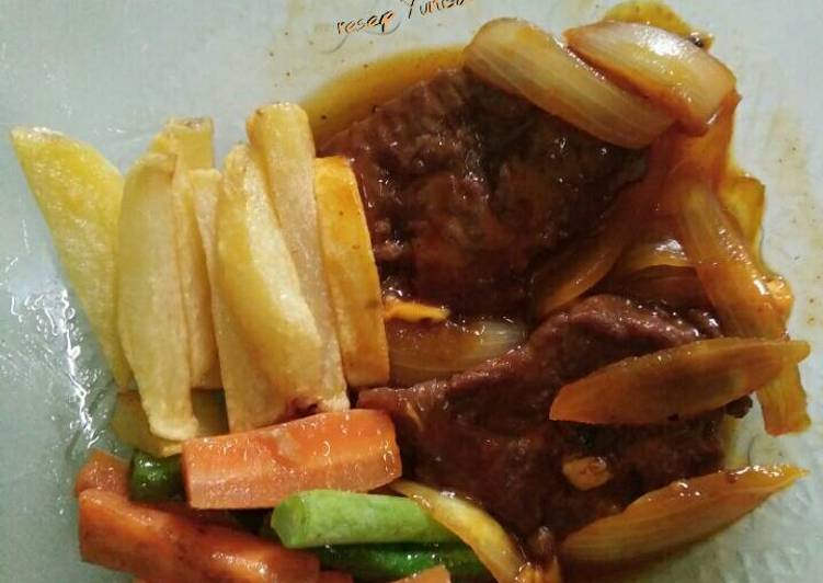 gambar untuk resep makanan Steak daging sapi saus lada hitam