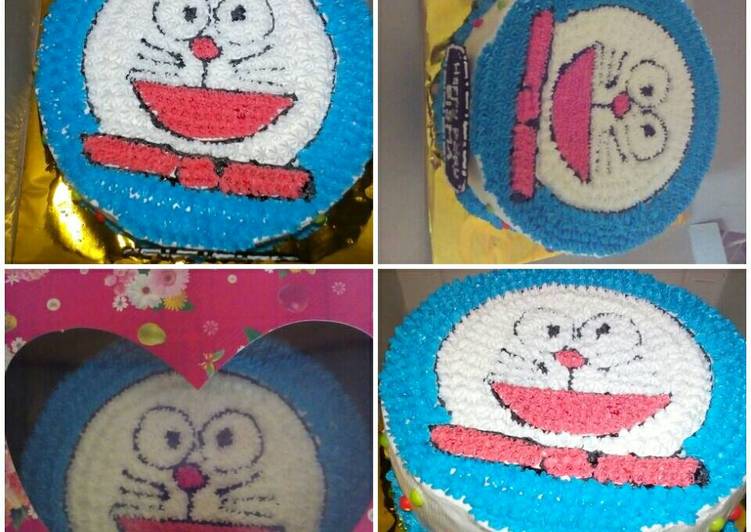 cara membuat Cake ultah Doraemon