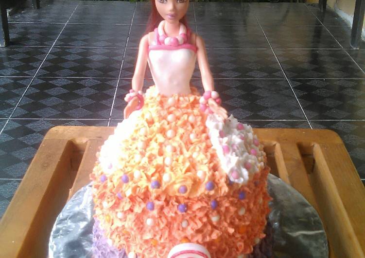 bahan dan cara membuat Barbie dolls cake base cake rainbow cake ny.liem