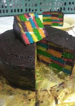 Rainbow checkerboard bake cake