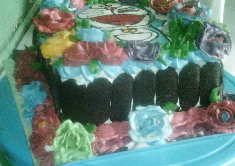 cara membuat Blackforest Kukus Doraemon full Rose