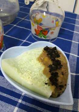 Puding pandan with fla jagung coklat tabur oreo