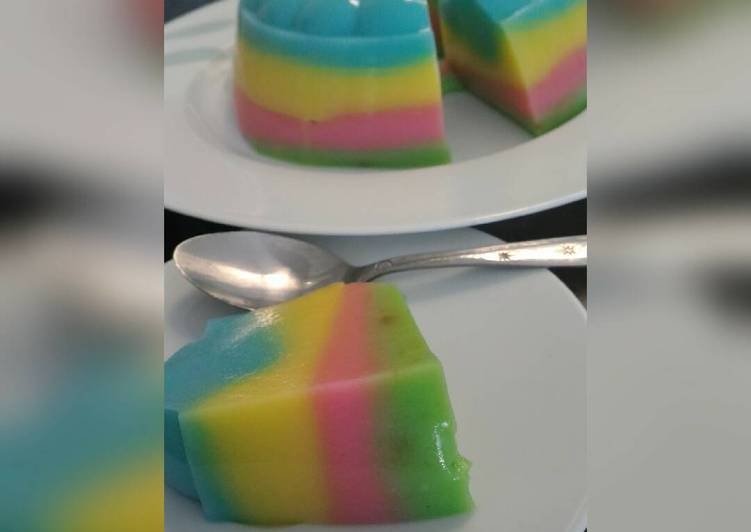 cara membuat Puding Rainbow Roti Tawar