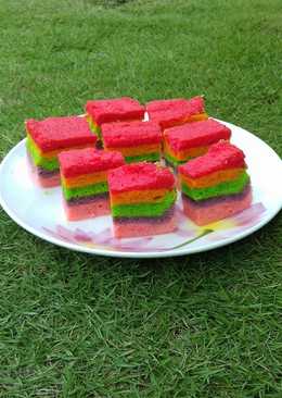 Rainbow cake kukus lembut