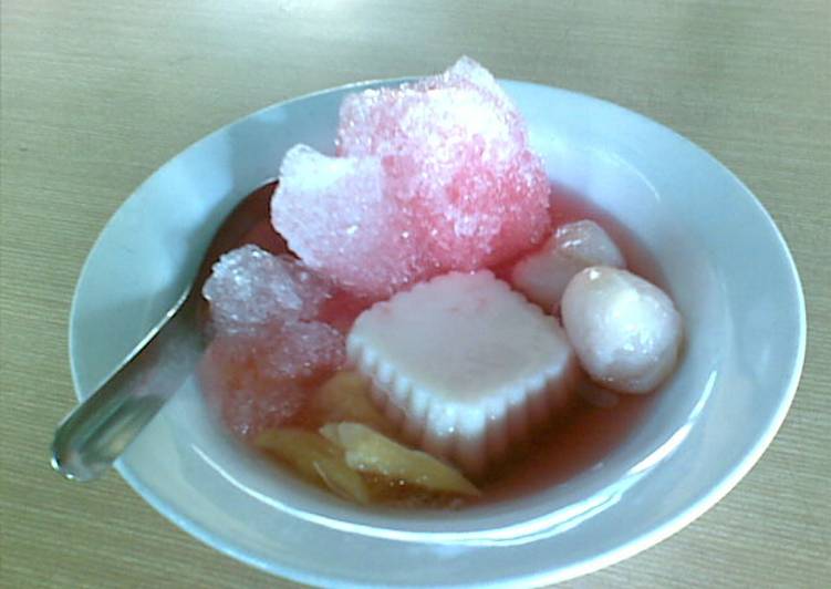 resep makanan Es Puding + Buah Leci & Nanas