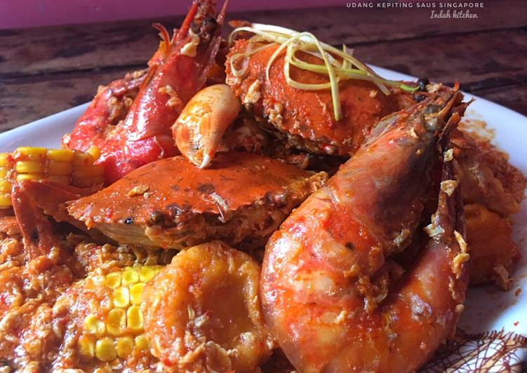 bahan dan cara membuat Udang kepiting saus singapore