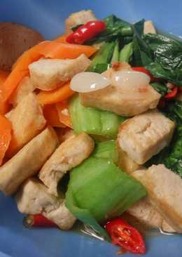 Tumis sawi sendok/pakcoy plus wortel & tahu putih