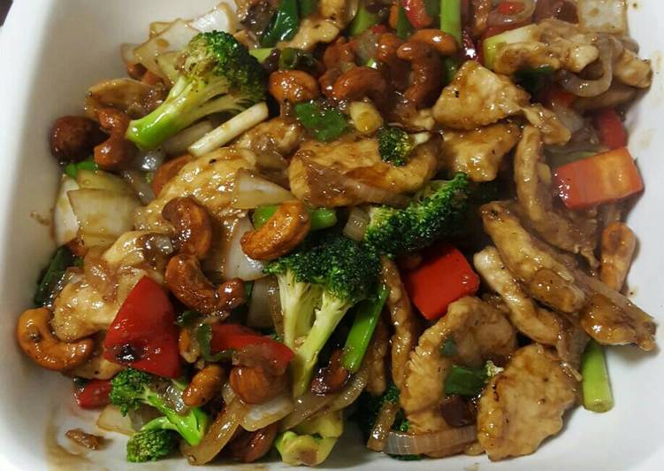 cara membuat Chicken cashew stir fry