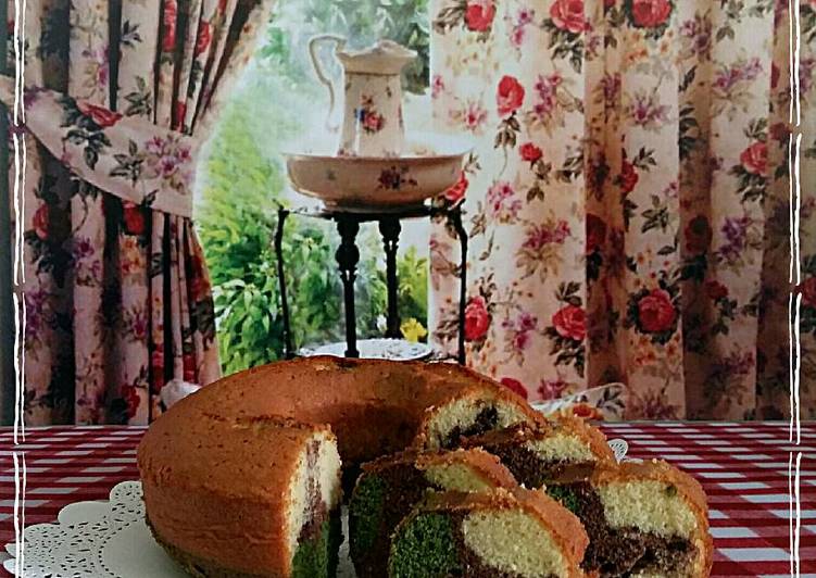 resep makanan Cake nutrijel 3 rasa (green tea, coklat, vanilla)