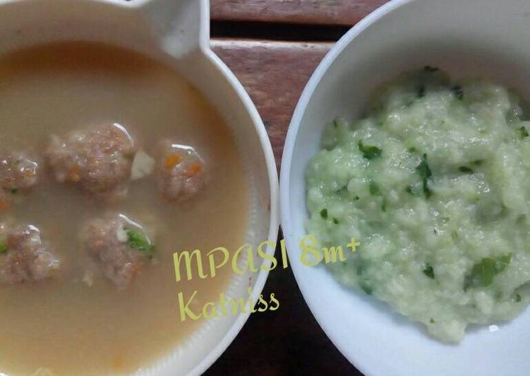 resep makanan Bakso Keju Ayam Sayur + Nasi Bayam (MPASI 8m+)