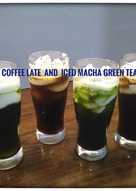 Iced coffee late and iced macha green tea late