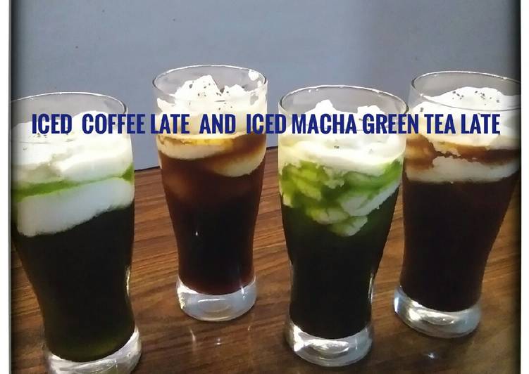 bahan dan cara membuat Iced coffee late and iced macha green tea late