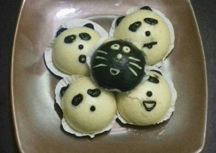 bahan dan cara membuat Bakpao cute panda no egg