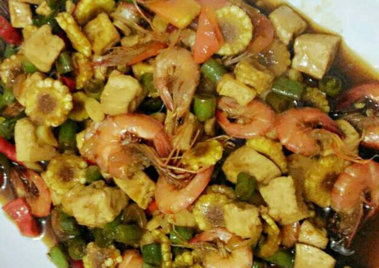 bahan dan cara membuat Tumis udang tahu sayur