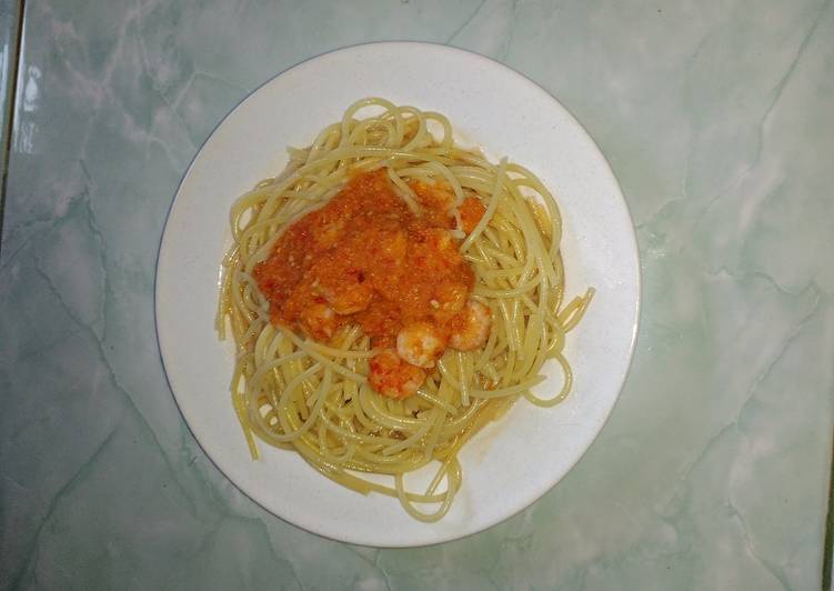 gambar untuk resep makanan Spaghetti saus tomat homemade + udang