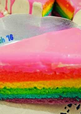 Steamed Rainbow Cake with Buttercream and White Chocolate Ganache.. Highly Recommended!! (Rainbow Cake Kukus)