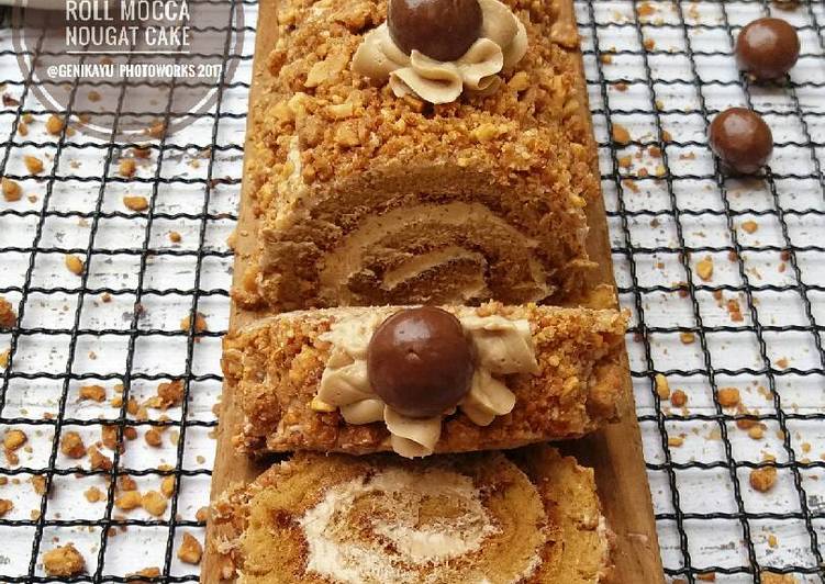 bahan dan cara membuat Mocca Nougat Roll Cake