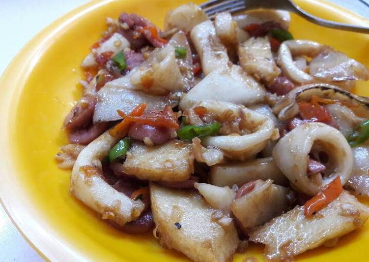 resep Cumi saos tiram pedas