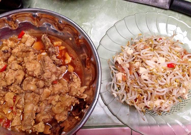 resep masakan Menu Makan Siang Mudah (Ayam dan Tahu Kecap + Tumis Taoge dan Tahu