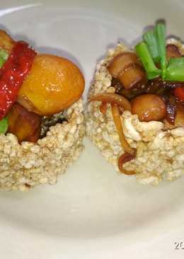 Rengginang lorjuk + telor bu puyuh jamur kancing manis