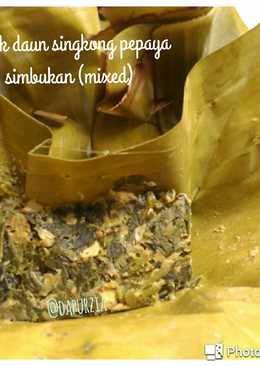 Botok daun singkong, pepaya, simbukan (mixed)